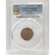 CANADA 1979 . ONE 1 CENT . ERROR . SCRAPE EDGE . OFF CENTRE